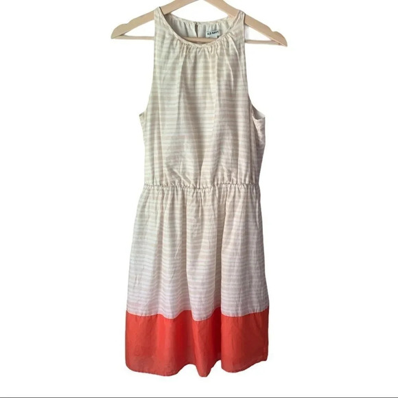 Old Navy Dress Striped Halter Tan White Orange - Picture 10 of 11